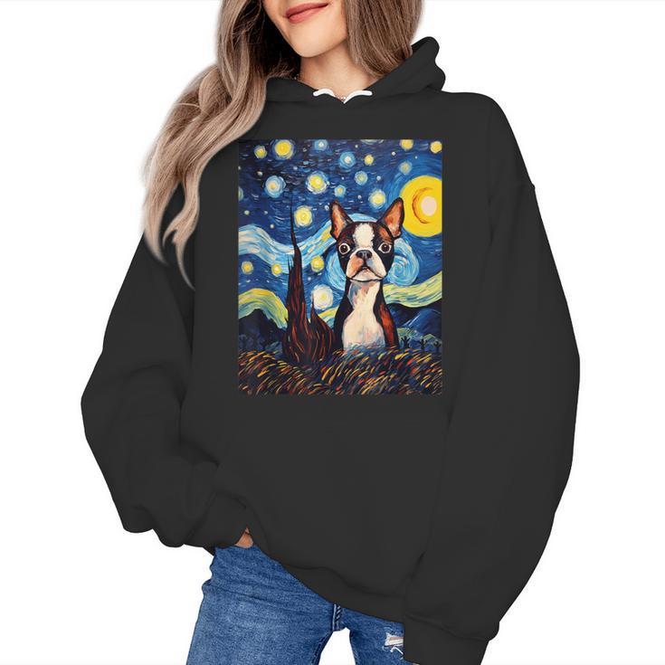 Boston Terrier Starry Night Van Gogh Art Women's Hoodie