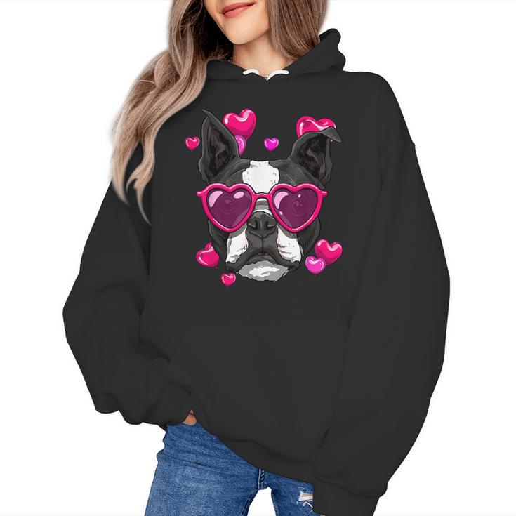 Boston Terrier Valentines Day Shirt Heart Dog Lover Women's Hoodie