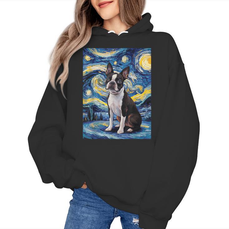 Boston Terrier Van Gogh Starry Night Women's Hoodie