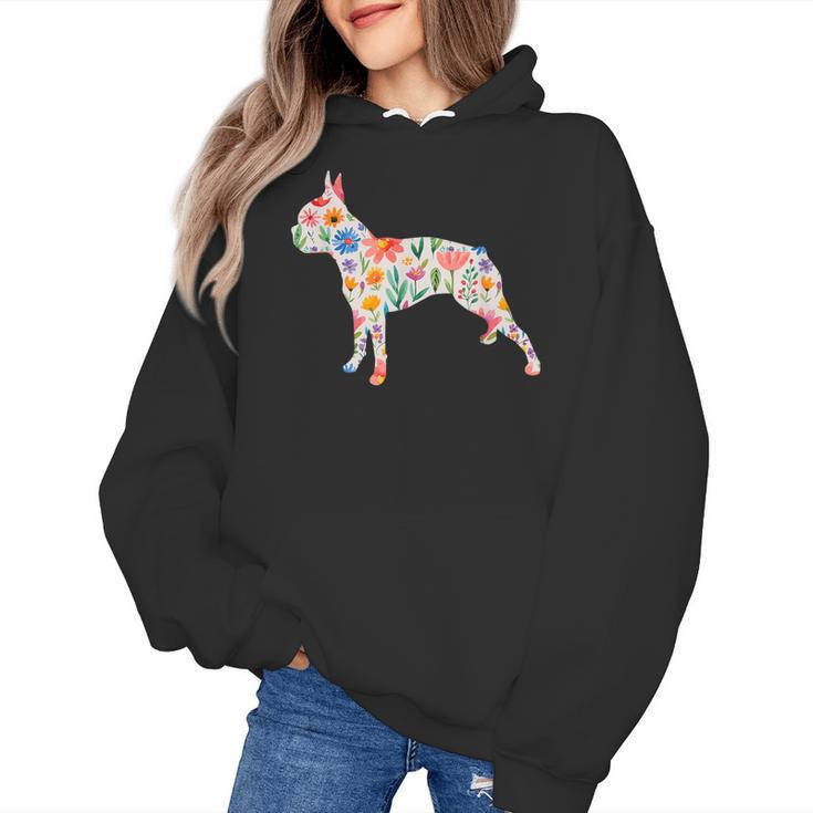Boston Terrier Watercolor Flowers Women's Hoodie
