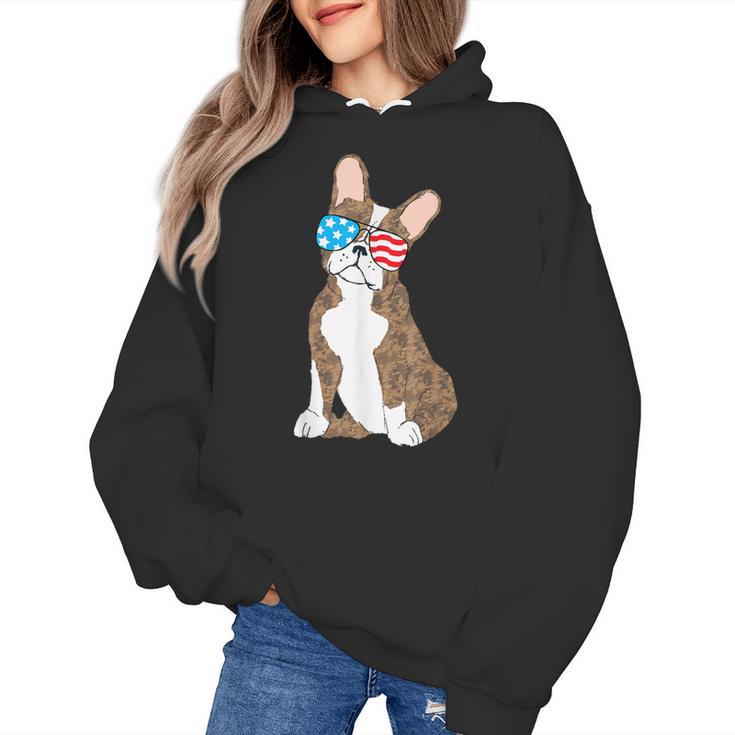 Brindle Boston Terrier Dog Patriotic Shirt USA Flag Women's Hoodie