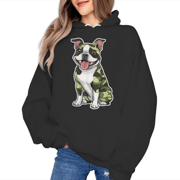 Camo Boston Terrier Pet Owner Camouflage Dog Lover Women's Hoodie