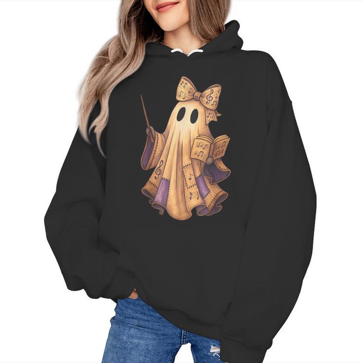 Coquette Music Note Patchwork Ghost Music Teacher Halloween Women's Hoodie