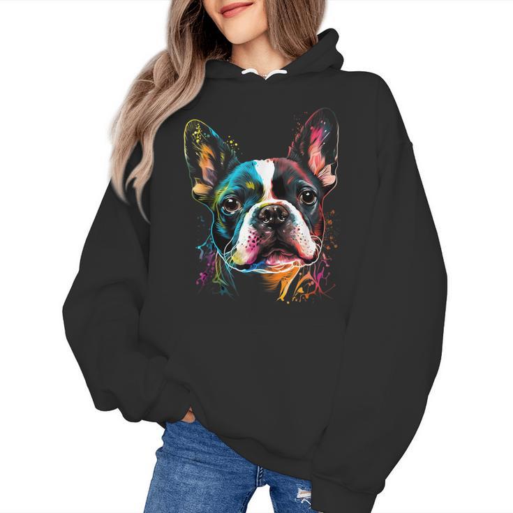 Cute Boston Terrier Puppy Dog Art Lover Unique Painting For Men Women Kids Women's Hoodie
