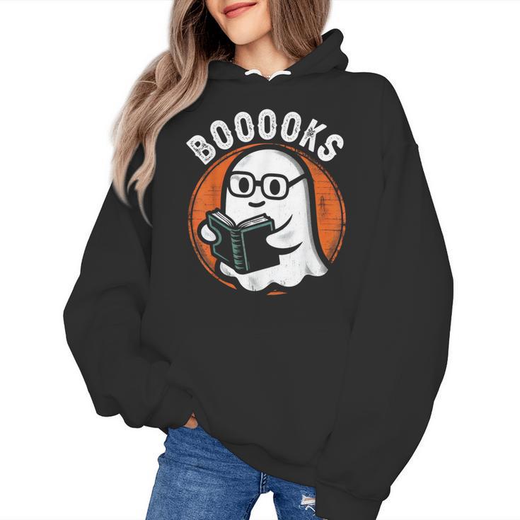 Cute Ghost Book Reading Books Lover Retro Halloween Teacher Women's Hoodie