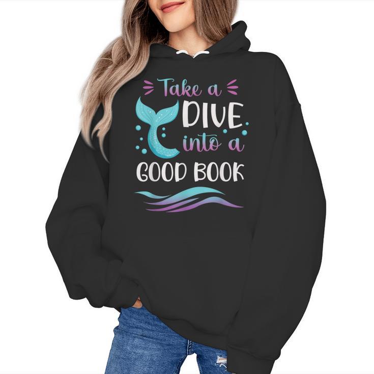 Cute Mermaid Librarian Teacher Dive Into A Good Book Reading Women's Hoodie