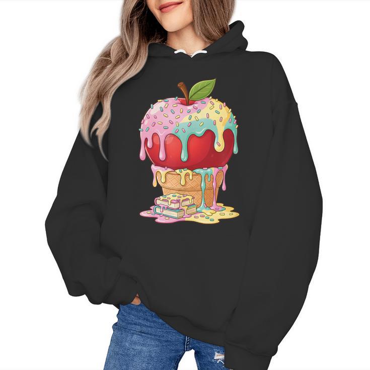Dripping Apple Ice Cream Cone Cute Teacher Appreciation Women's Hoodie