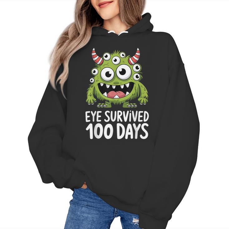 Eye Survived 100 Days Of School Monster Lover Teacher Kids Women's Hoodie