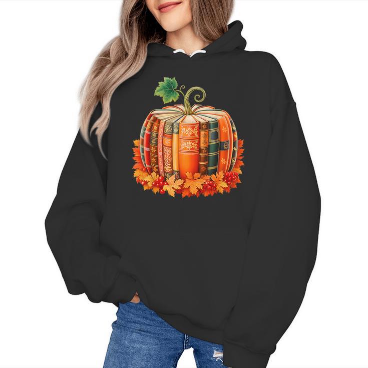 Fall Book Autumn Reading Teacher Halloween Pumpkin Season Women's Hoodie