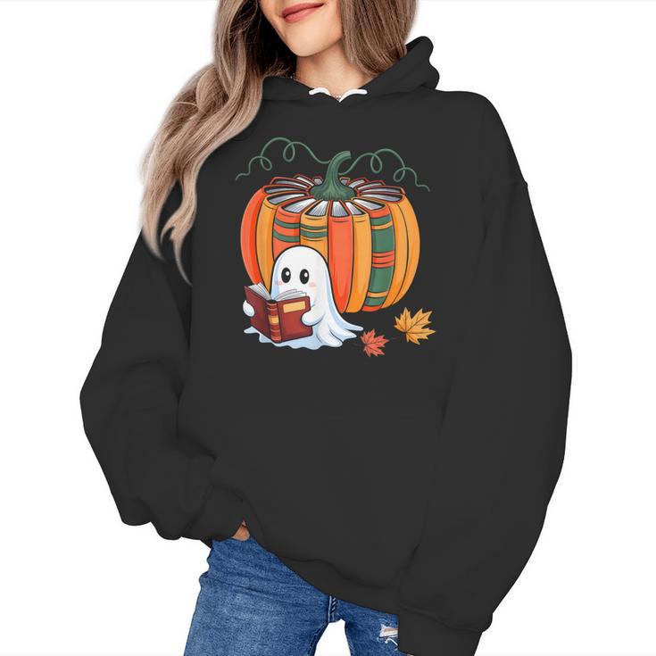 Fall Book Pumpkin Ghost Reading Books Halloween Teacher Women's Hoodie