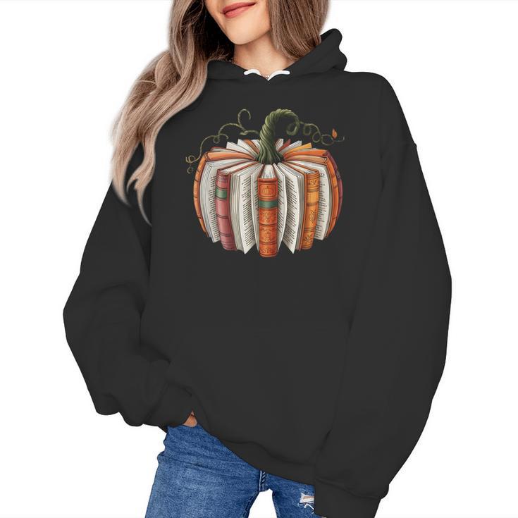 Fall Book Pumpkin Retro Reading Halloween Teacher Librarian Women's Hoodie