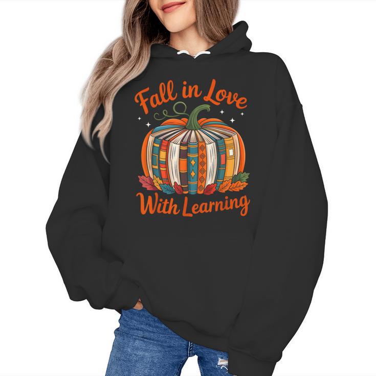 Fall In Love With Learning Book Lover Autumn Pumpkin Teacher Women's Hoodie