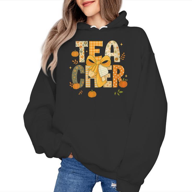 Fall Teacher Pumpkin Coquette Bow Autumn Classroom Women's Hoodie