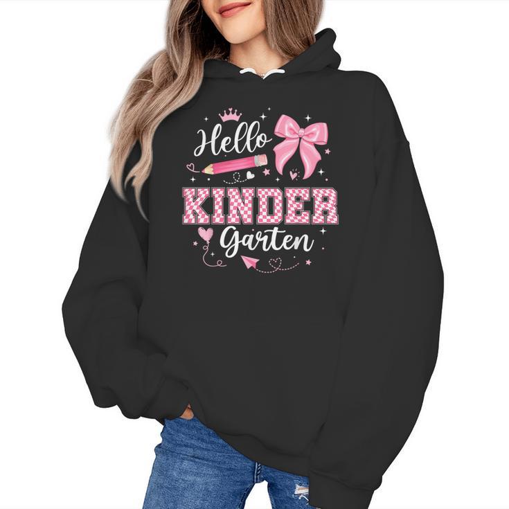 First Day Of School Teacher Girl Coquette Hello Kindergarten Women's Hoodie