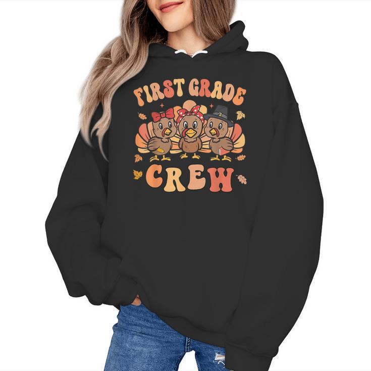 First Grade Crew Thanksgiving Fall Teacher 1st Grade Team Women's Hoodie