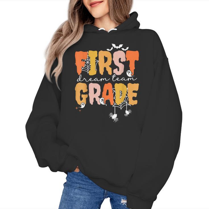 First Grade Dream Retro Team Fall Halloween Spooky Teachers Women's Hoodie