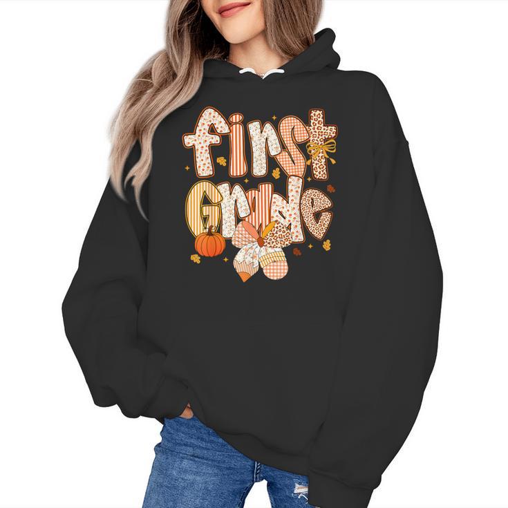 First Grade Fall Floral Coquette Bow Teachers Students Women's Hoodie