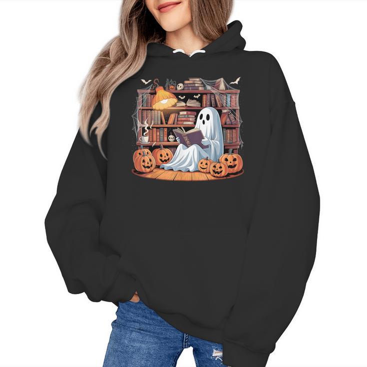 Ghost Book Reading Halloween Books Lover Teacher Women's Hoodie
