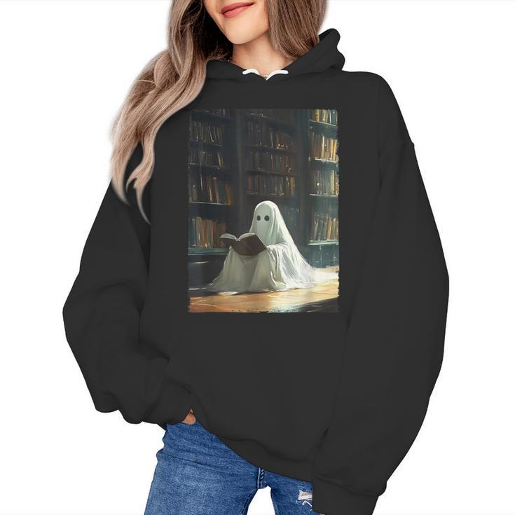Ghost Library Halloween Book Reading Books Lover Teacher Women's Hoodie
