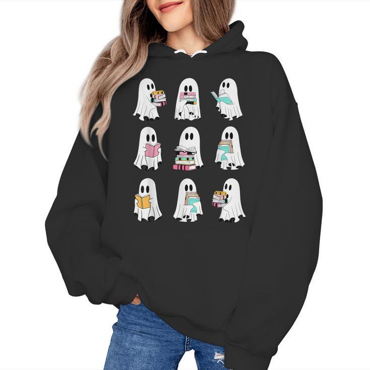 Ghost Reading Books Spooky Librarian Teacher Women Women's Hoodie