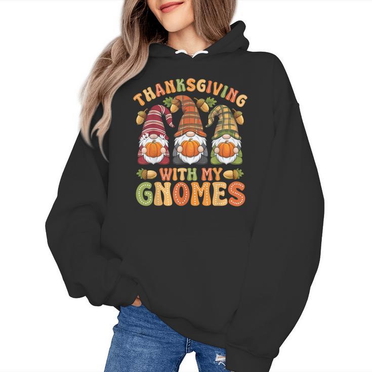 Groovy Thanksgiving With My Gnomie Women Teacher Fall Gnome Women's Hoodie