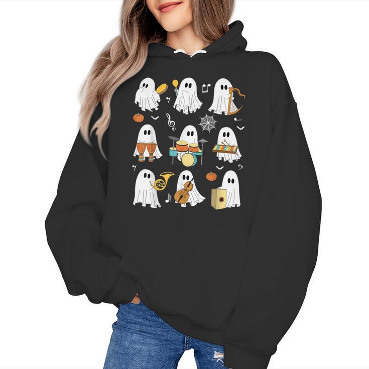 Halloween Ghost Playing Musical Instruments Music Teacher Women's Hoodie