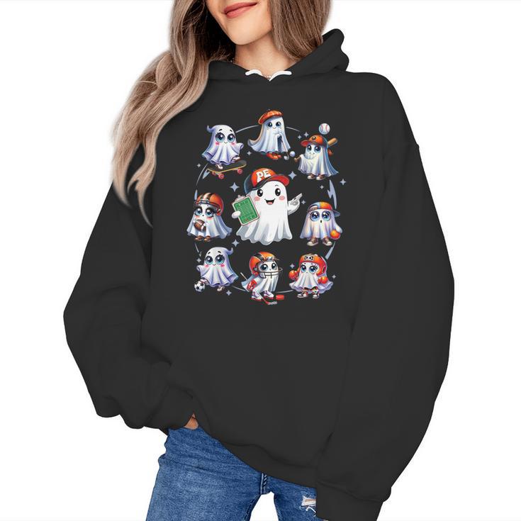 Halloween PE Teacher Ghost Playing Sports Physical Education Women's Hoodie