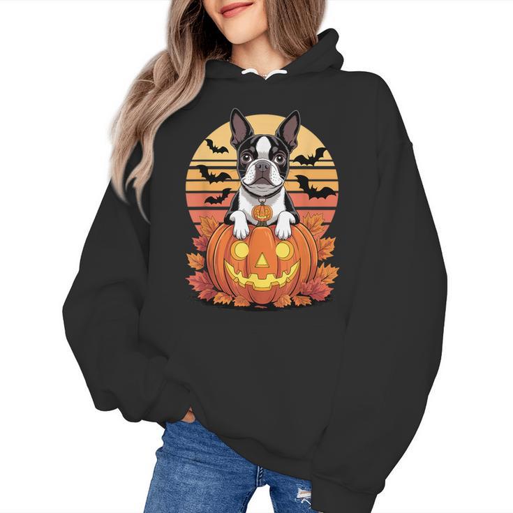 Halloween Retro Boston Terrier Women's Hoodie