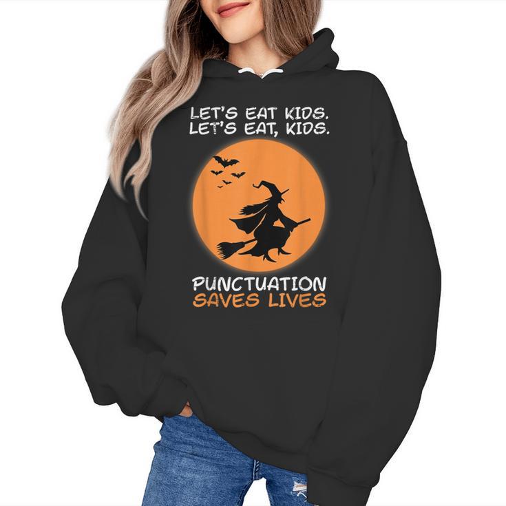 Halloween Teacher Witch Lets Eat Kids Punctuation Women's Hoodie