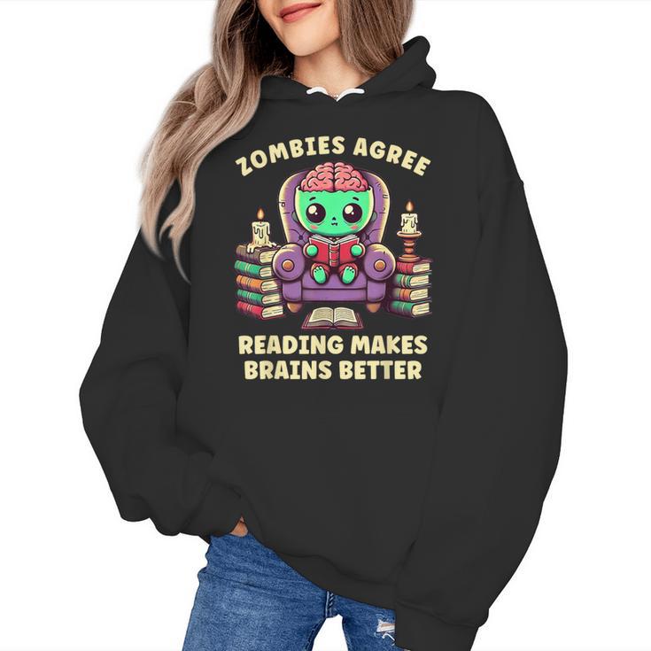Halloween Teacher Zombie Reading Is Good For Brains Women's Hoodie