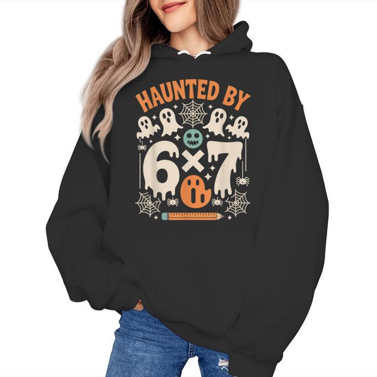 Haunted By 6x7 Math Teacher Halloween Pun Women's Hoodie