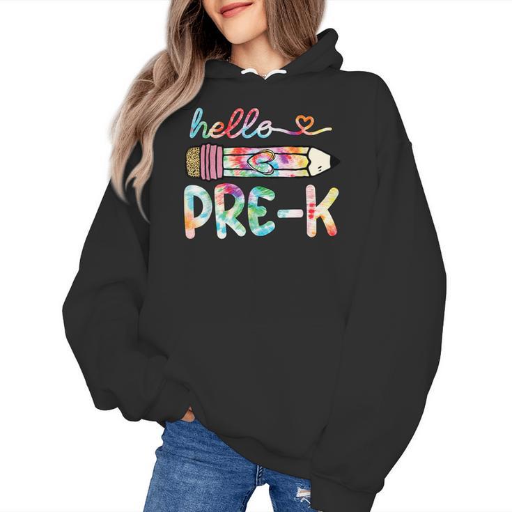 Hello Pre-K Pencil Teacher Student Tie Dye Women's Hoodie