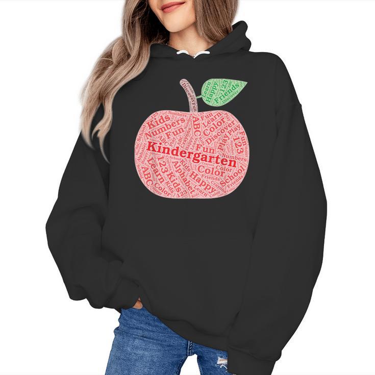 Kindergarten Apple Word Art For Teachers & Students Women's Hoodie