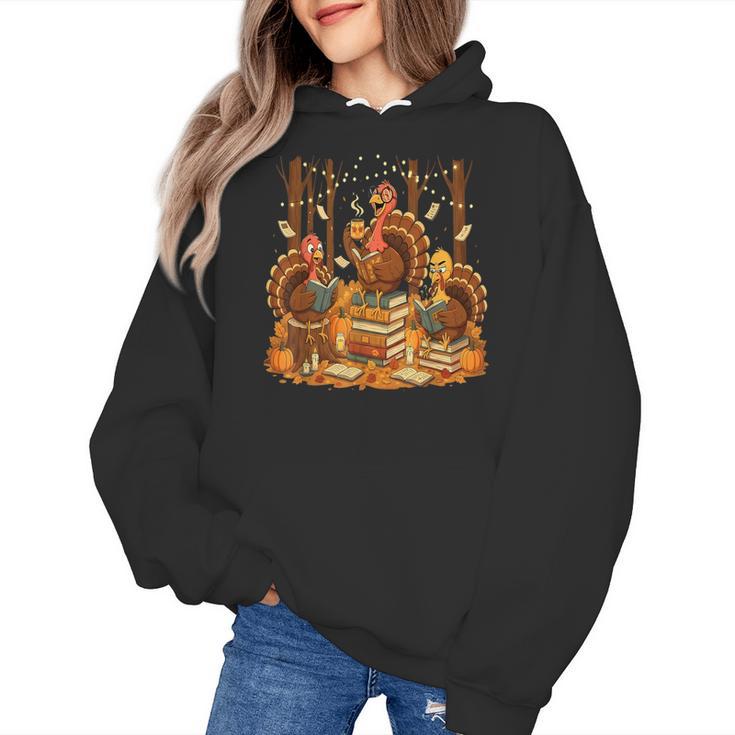 Librarian Turkey Reading Book Fall Thanksgiving Teacher Women's Hoodie