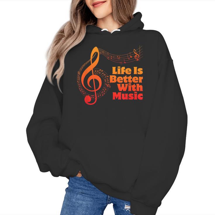 Life Is Better With Music Theory Musician Teacher Notes Clef Women's Hoodie