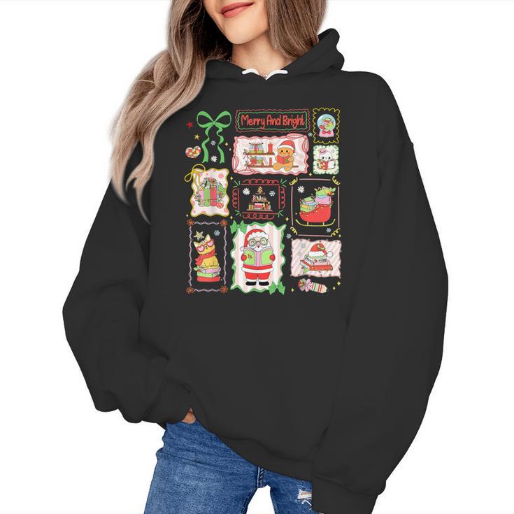 Merry And Bright Christmas Gingerbread Santa Book Teacher Women's Hoodie