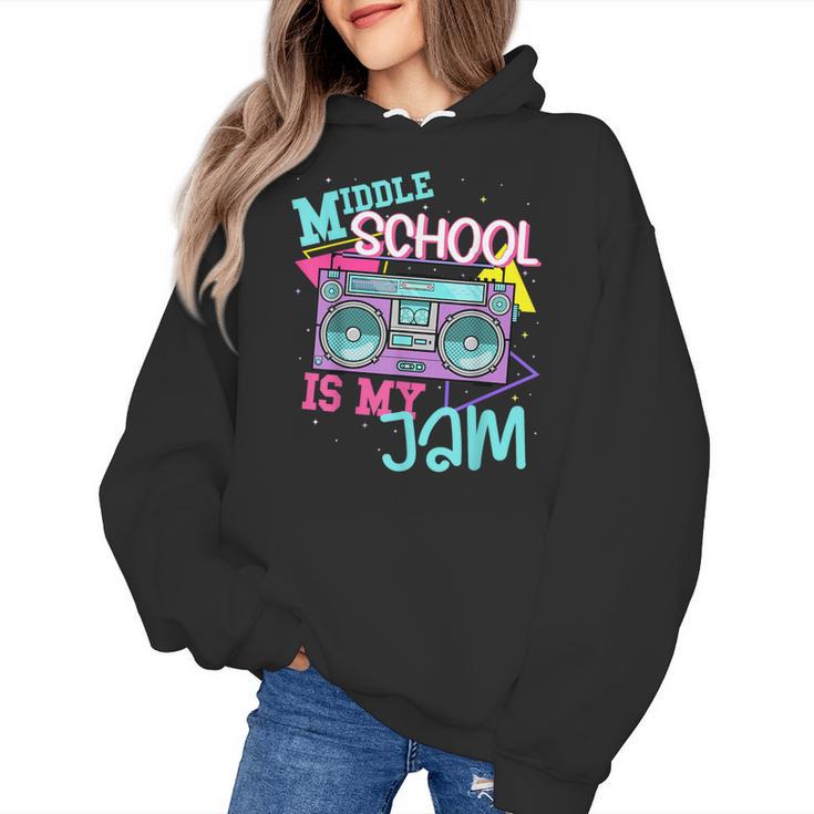 Middle School Is My Jam Cute Teacher Shirt 80's 90's Styl Women's Hoodie
