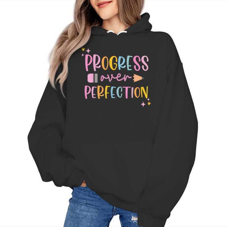 Motivational Progress Over Perfection Back To School Teacher Women's Hoodie
