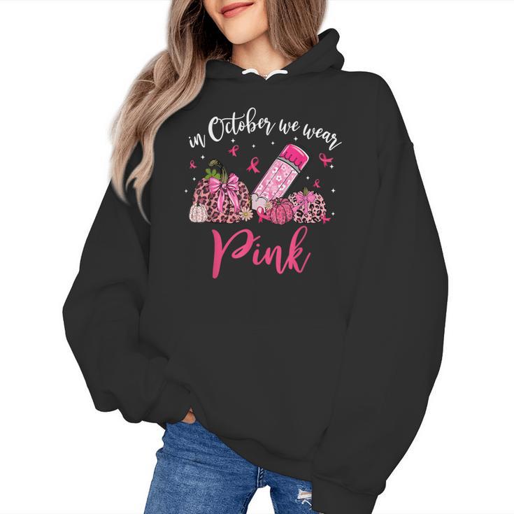 In October We Wear Pink Apple Teacher Daisy Breast Cancer Women's Hoodie