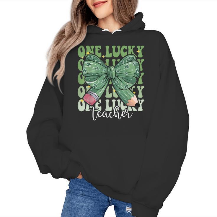 One Lucky Teacher Coquette Bow St Patricks Day Teacher Women's Hoodie