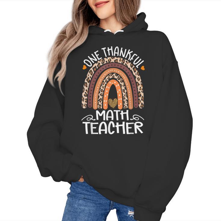 One Thankful Math Teacher Leopard Rainbow Thanksgiving Women's Hoodie