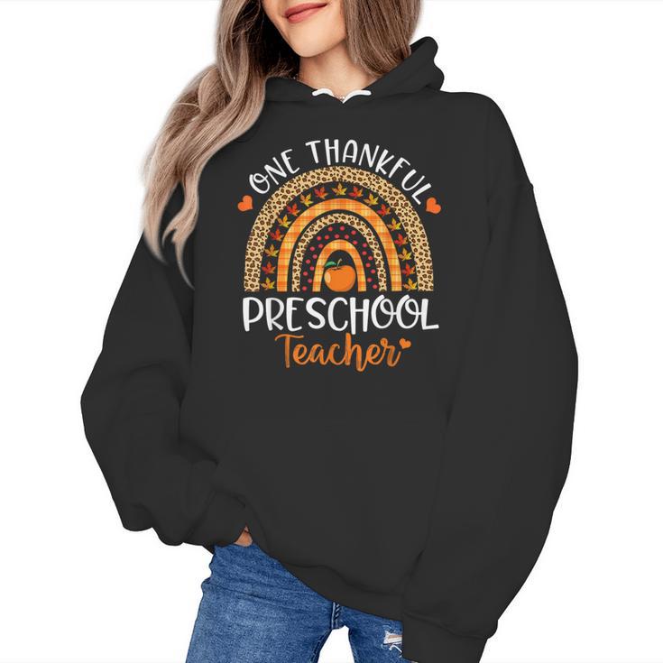 One Thankful Preschool Teacher Thanksgiving Rainbow Women's Hoodie