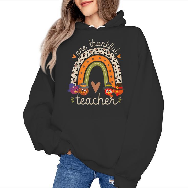 One Thankful Teacher Thanksgiving Turkey Rainbow Fall Women's Hoodie