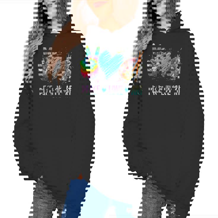 Peace Love Art Painting Palette Art Teacher Women&#x27;s Hoodie
