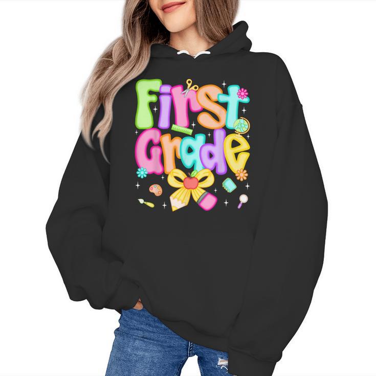 Preppy First Grade Back To School 1st Grade Teacher Girl Kid Women's Hoodie