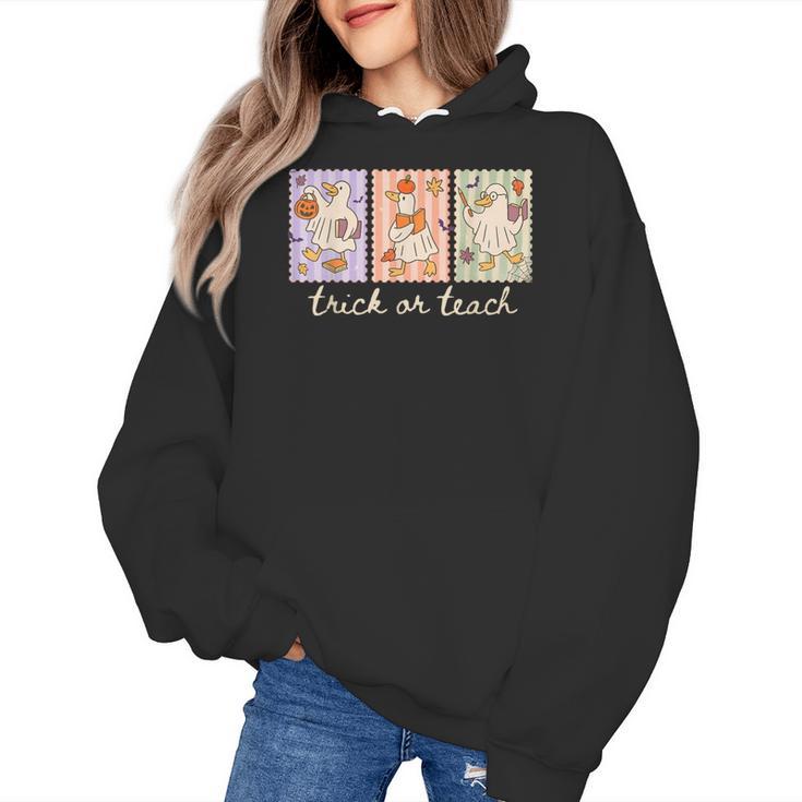 Preppy Goose Teacher Trick Or Teach Halloween Teacher Goose Women's Hoodie