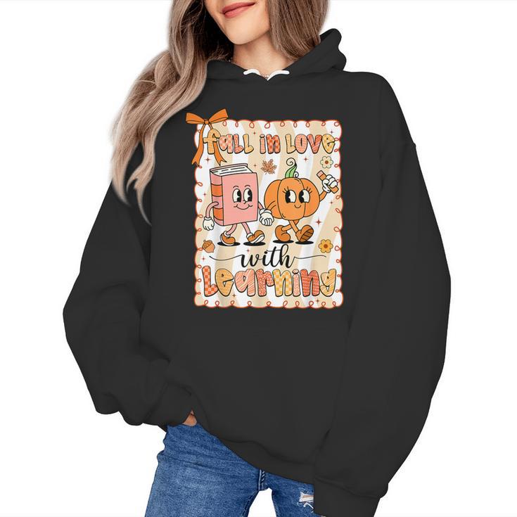 Pumpkin Teacher Preppy Fall In Love With Learning Autumn Women's Hoodie
