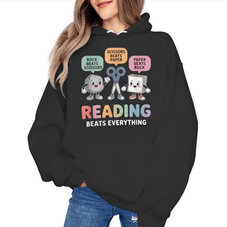 Reading Beats Everything Teacher Rock Paper Scissors Women's Hoodie