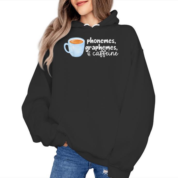 Reading Interventionist Specialist Teacher Phonemes Graphemes And Caffeine Reading Intervention -Adults Classic Fit Short Sleeve Women's Hoodie
