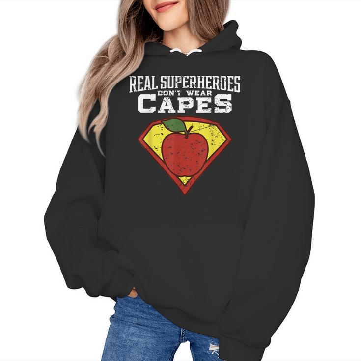 Real Superheroes Don't Wear Capes Teacher Shirt Teaching Te Women's Hoodie